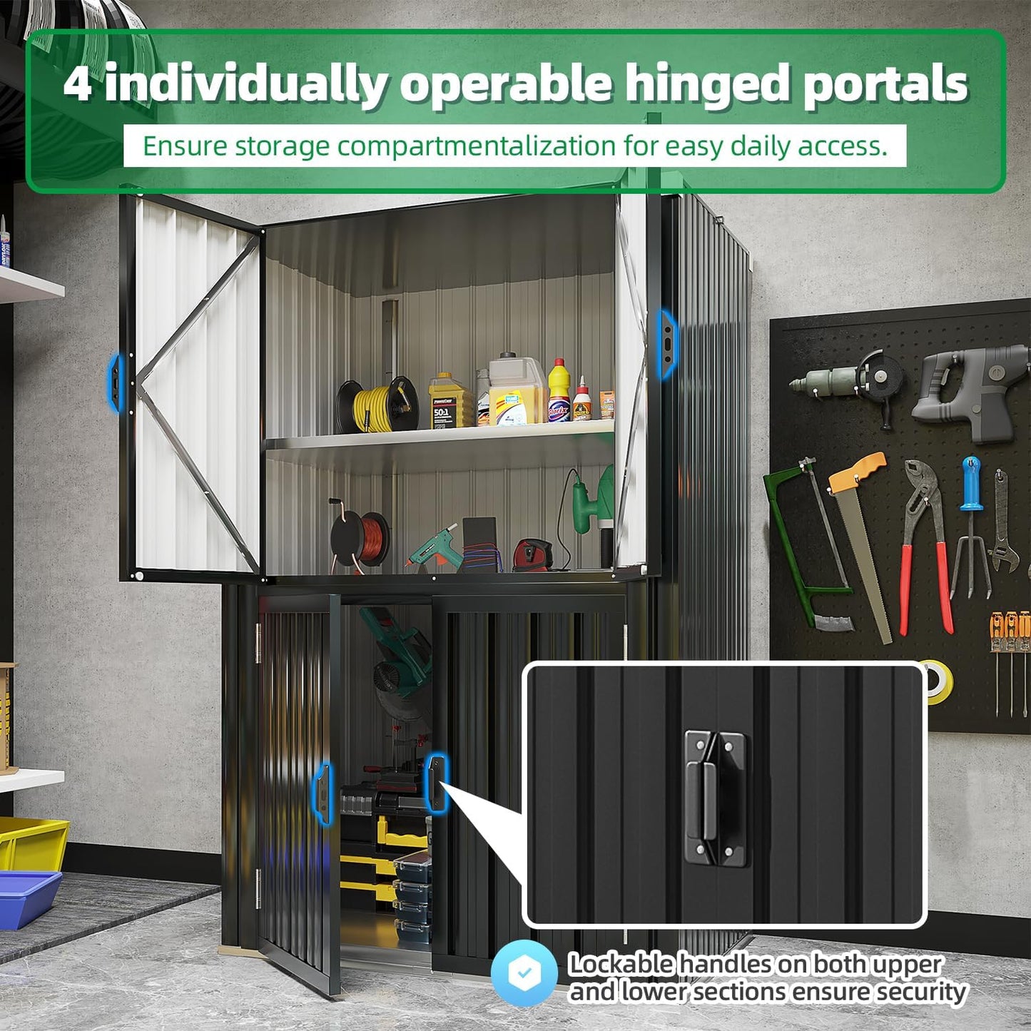 AECOJOY Outdoor Storage Cabinet Waterproof with Shelves, Dark Grey Lockable Vertical Outdoor Cabineyt, Large Storage Shed Tall Weatherproof Outdoor Cabinets Garden Sheds & Outdoor Storage Clearance