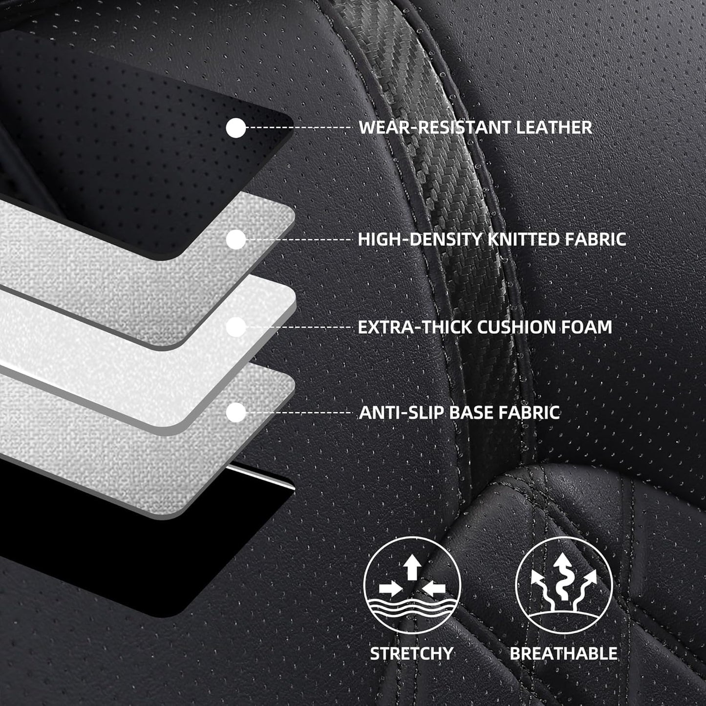 Custom Fit Camry Seat Covers for 2018-2024 Toyota Camry Hybrid LE,SE Full Coverage Waterproof Breathable Leather Car Seat Covers Full Set (Black)