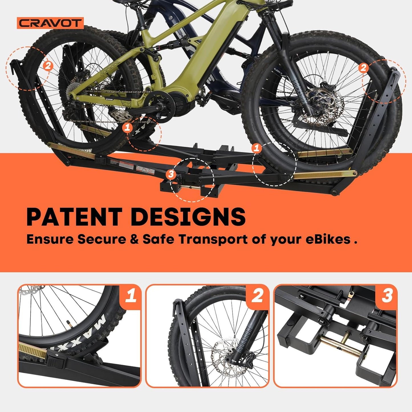 MagRack X2 Hitch 2 Ebike Rack, 150 lbs Capacity Electric Bike Carrier with 2 Arms, Foldable Bike Racks for Tow Hitch Up to 3.5-in Fat Tire 2" Receiver w/Lock