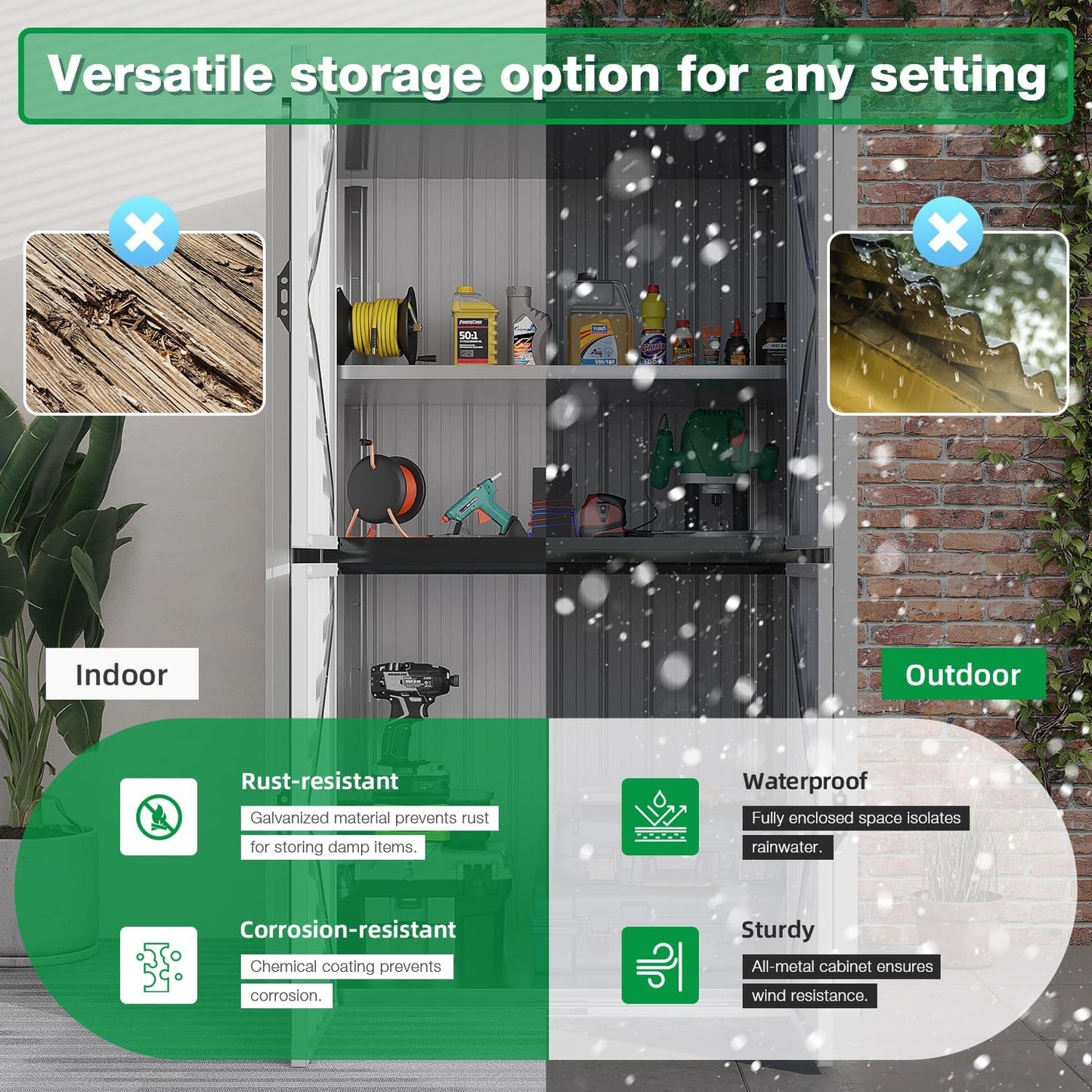 AECOJOY Outdoor Storage Cabinet, Outdoor Cabinets Waterproof with Shelves, Large Lockable Storage Cabinet Metal Vertical Storage Shed Tall Weatherproof Garden Sheds & Outdoor Storage White