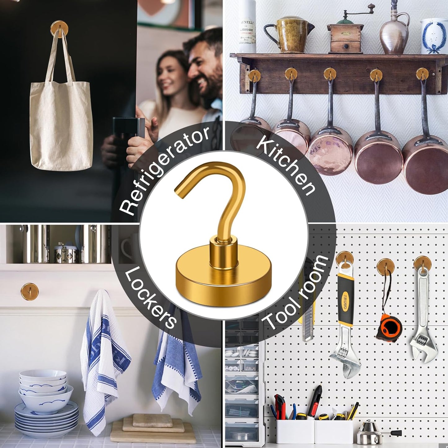 MIKEDE Magnetic Hooks, 80LB Heavy Duty Magnets with Hook for Fridge, Super Strong Magnets Neodymium Extra Strength Industrial Hooks for Hanging, Toolbox, Cruise(Yellow, 4 Pack)