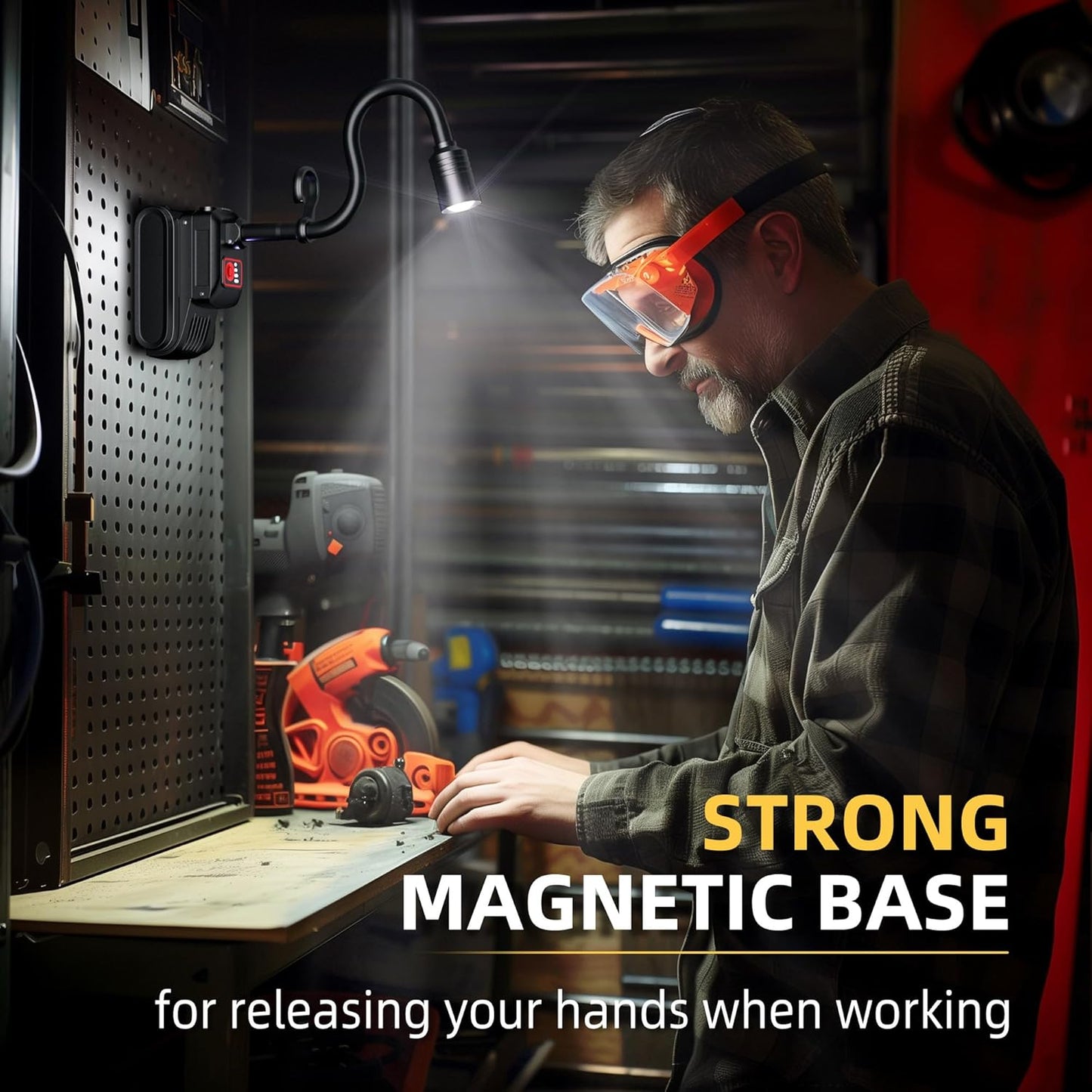 LED Work Light, 5000mAh Magnetic Gooseneck Light Rechargeable, 2000 Lumen 360°Flexible Mechanic Lamp with Hook, Job Site Lights for Men, Work Bench, Auto-Repairing, Emergency, Power Outage