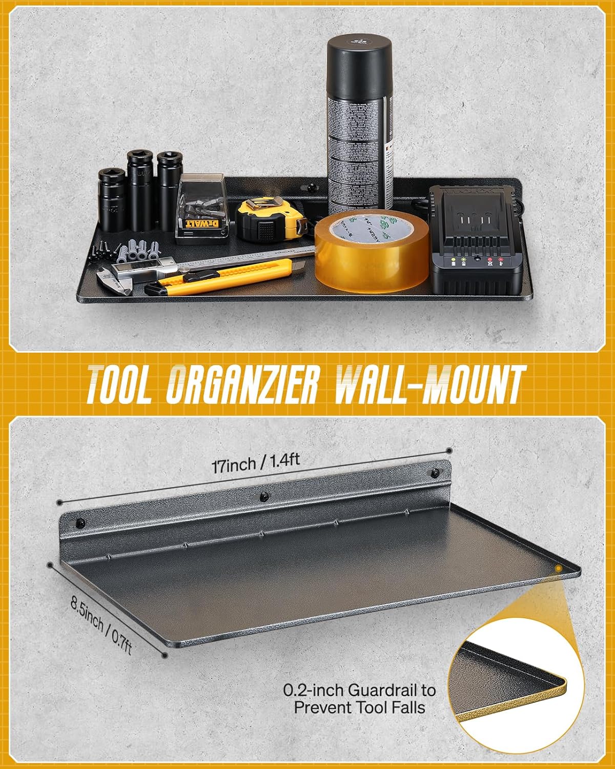 Wall Mount Screwdriver Organizer, Pliers Holder, Hammer Rack, 17x8.5-inch Storage Board, 4PCS Alloy Steel Hand Tool Storage Organizer for Garage Workshop