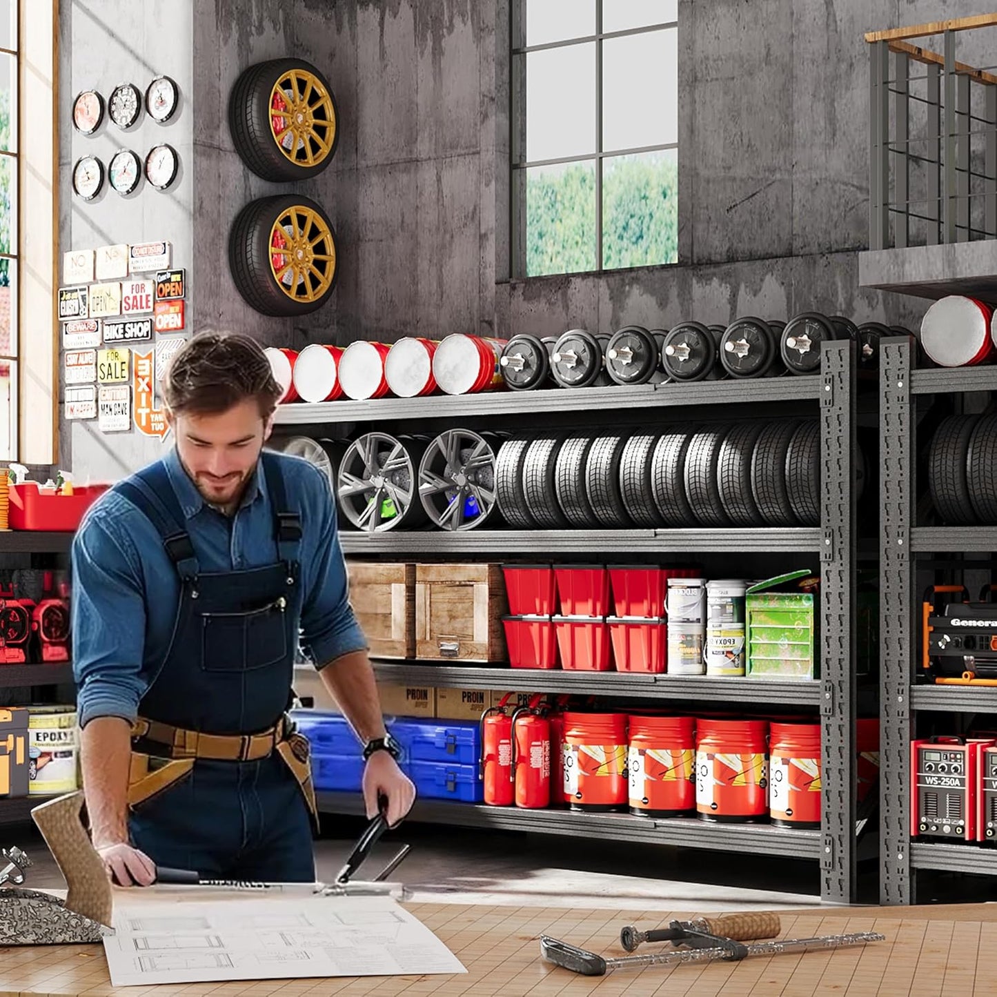 3000LBS Metal Storage Shelves, 48” W Heavy Duty Garage Shelving Units, 4 Tier Storage rack shelf, Steel Industrial Shelving , Adjustable Standing Shelf for Basement/Warehouse 48"W x 24"D x 70"H, Black