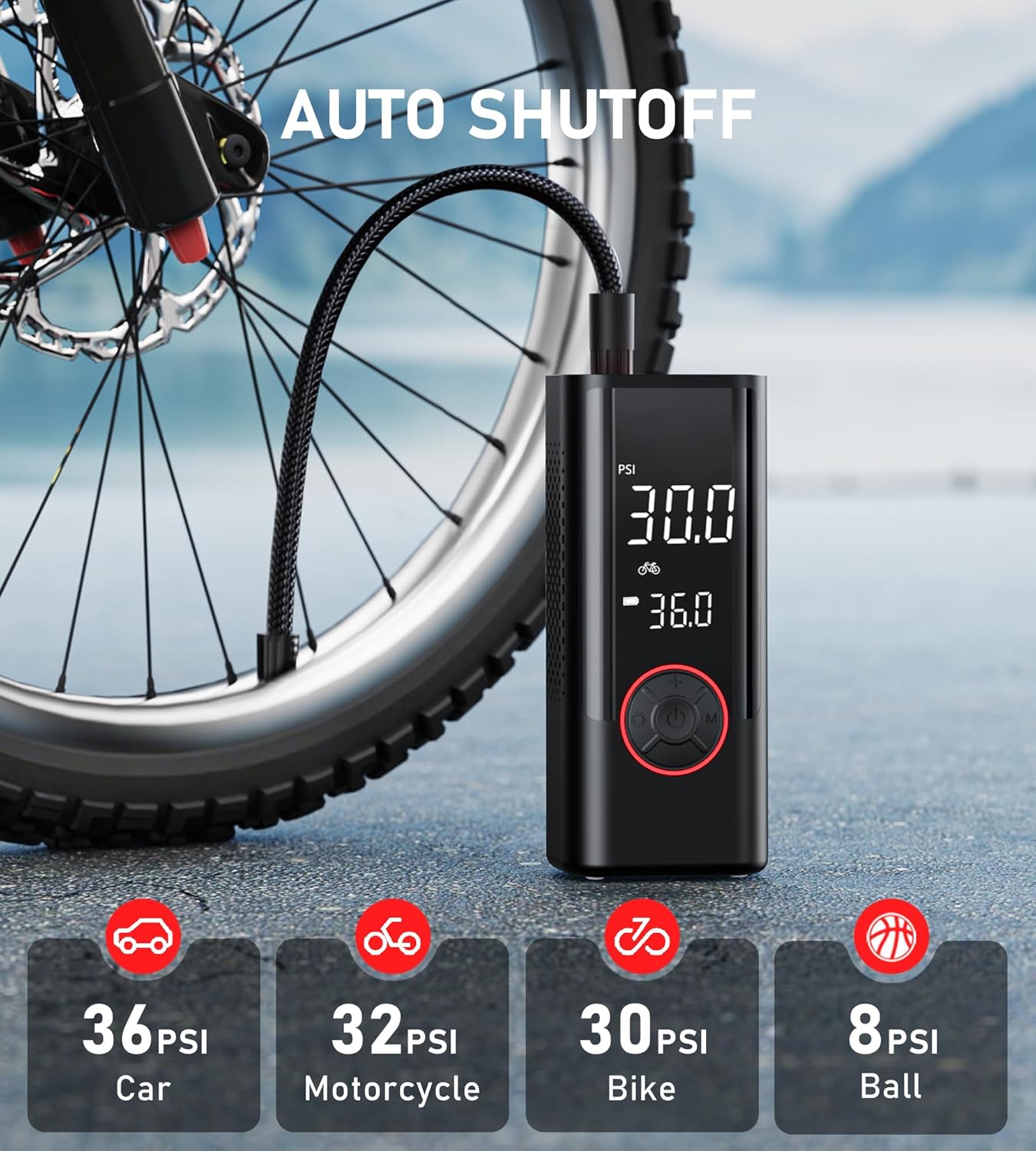 Tire Inflator Portable Air Compressor, Cordless Air Pump for Car Tires with Pressure Gauge, Battery Power Bike Tire Pump, 150PSI Portable Tire Inflator for Car, Motorcycle, Bicycle, Ball