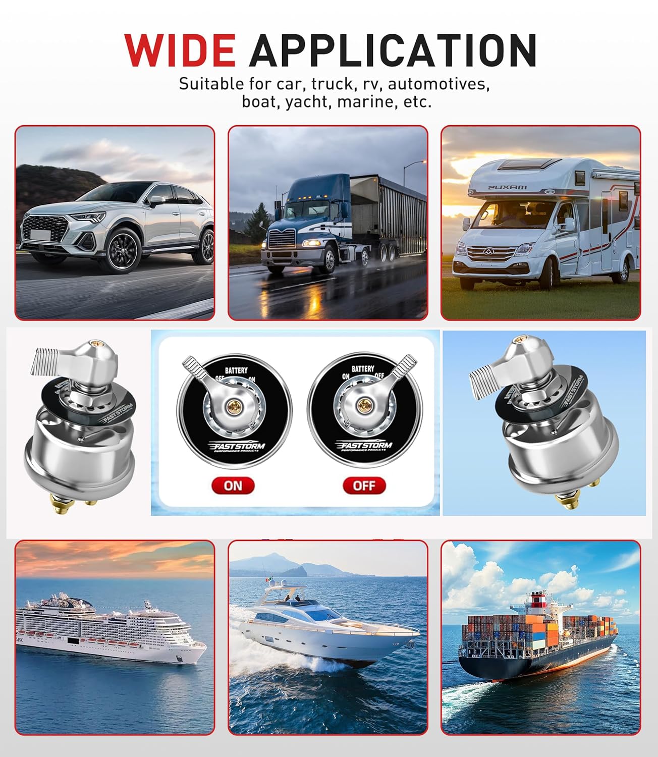 200A Battery Disconnect Switch 12V 48V Battery Shut Off Switch Master Power Isolator Marine On Off Kill Switch for Car, Boat, Vehicle, Truck, ATV, RV