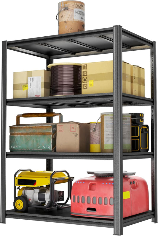 Metal Garage Shelving Unit, Heavy Duty 4-Tier Adjustable Storage Rack, Steel Shelving, 2000 lbs Capacity, Industrial Shelves for Heavy Tools and Equipment (54" H x 40" W x 18" D)