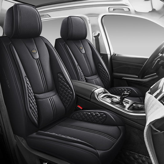 Car Seat Covers Front Only, Black Seat Cover for Cars Compatible Airbag, Easy Install Luxury Leather Automotive Seat Covers with Lumbar Support, for Car, Truck, SUV, Black