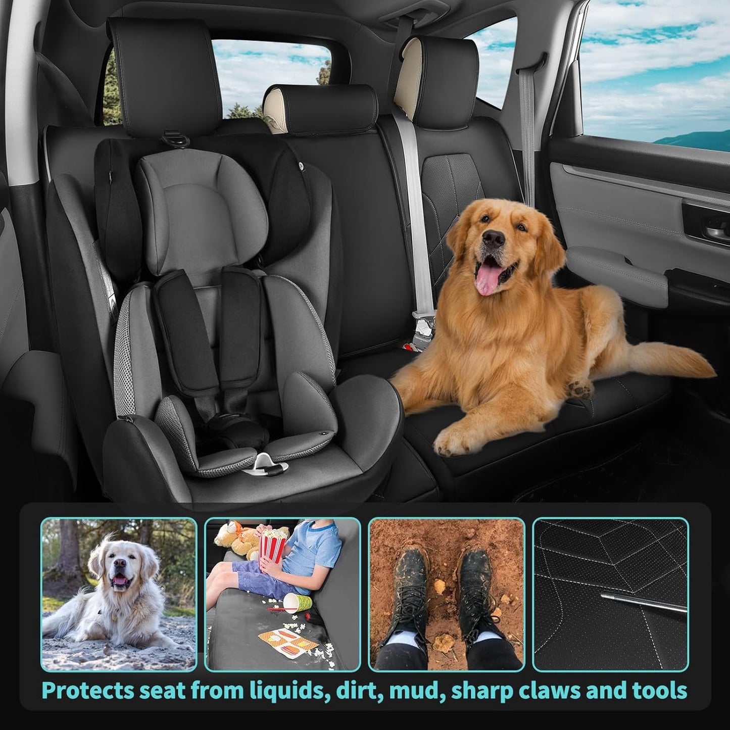 for Honda CRV Seat Covers Custom Fit 2017-2022 EXL EX LX Sport,Touring,Hybrid - Luxury Waterproof Leather Car Seat Covers Full Set - BlackGrey