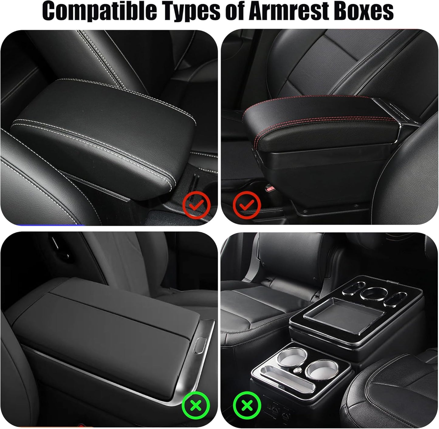 Car Center Console Cover, Upgraded Leather Armrest Seat Box Cover with 2 Storage Bags, Universal Waterproof Car Armrest Cover Cushion Comfortable Car Decor Accessories for Most Vehicles (Black)