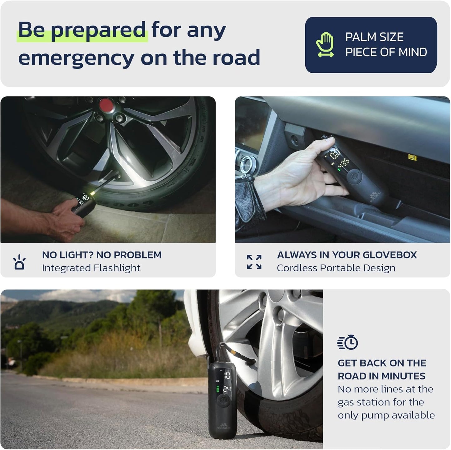 Woowind Tire Inflator Portable Air Compressor, Electric Bike Tire Pump with Gauge, Air Pump for Car Tires, 150PSI, Mobile Air Compressor for Car, Motorcycle