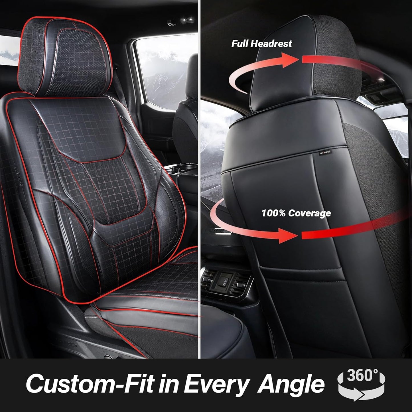 Coverland Custom Car Seat Covers Compatible with 2011-2018 RAM 1500 Quad Cab, Crew Cab - Premium Leather Non-Slip Waterproof Custom Interior Protector Full Set-Black [See Size Chart-Size X144]