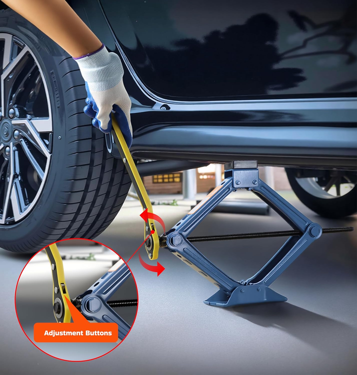 Car Jack Kit, 2.5 Ton (5511lbs), 16.5'' Portable Non-Slip Scissor Lift Jacks, Car Jack 8 Piece Set with Ratchet and Tire Replacement Kit for Sedan, MPV, SUV