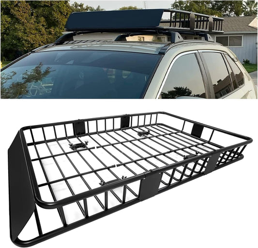 ECOTRIC 67" x 39" x 5.1'' Universal Roof Rack Cargo Carrier Basket with Extension Heavy Duty Steel Car SUV Top Luggage Storage Holder Basket for Travel 550LBS Weight Capacity