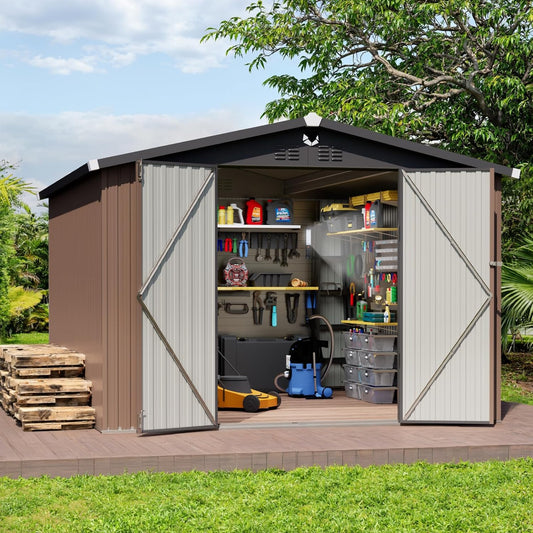 Metal Storage Shed,Outdoor Storage Building 10x12,Large Backyard Sheds with Lockable Doors,Waterproof Outside Storage Shed