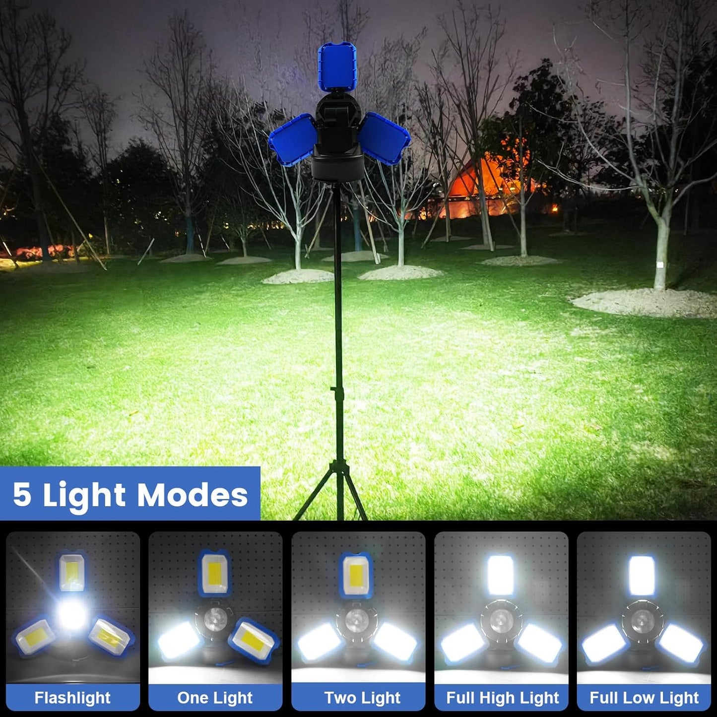 4000LM Rechargeable LED Work Light with Magnetic Base, 360° Illumination & 5 Light Modes - Portable Cordless Construction Light, 5000mAh USB-C Battery for Workshops, Repairs, Camping