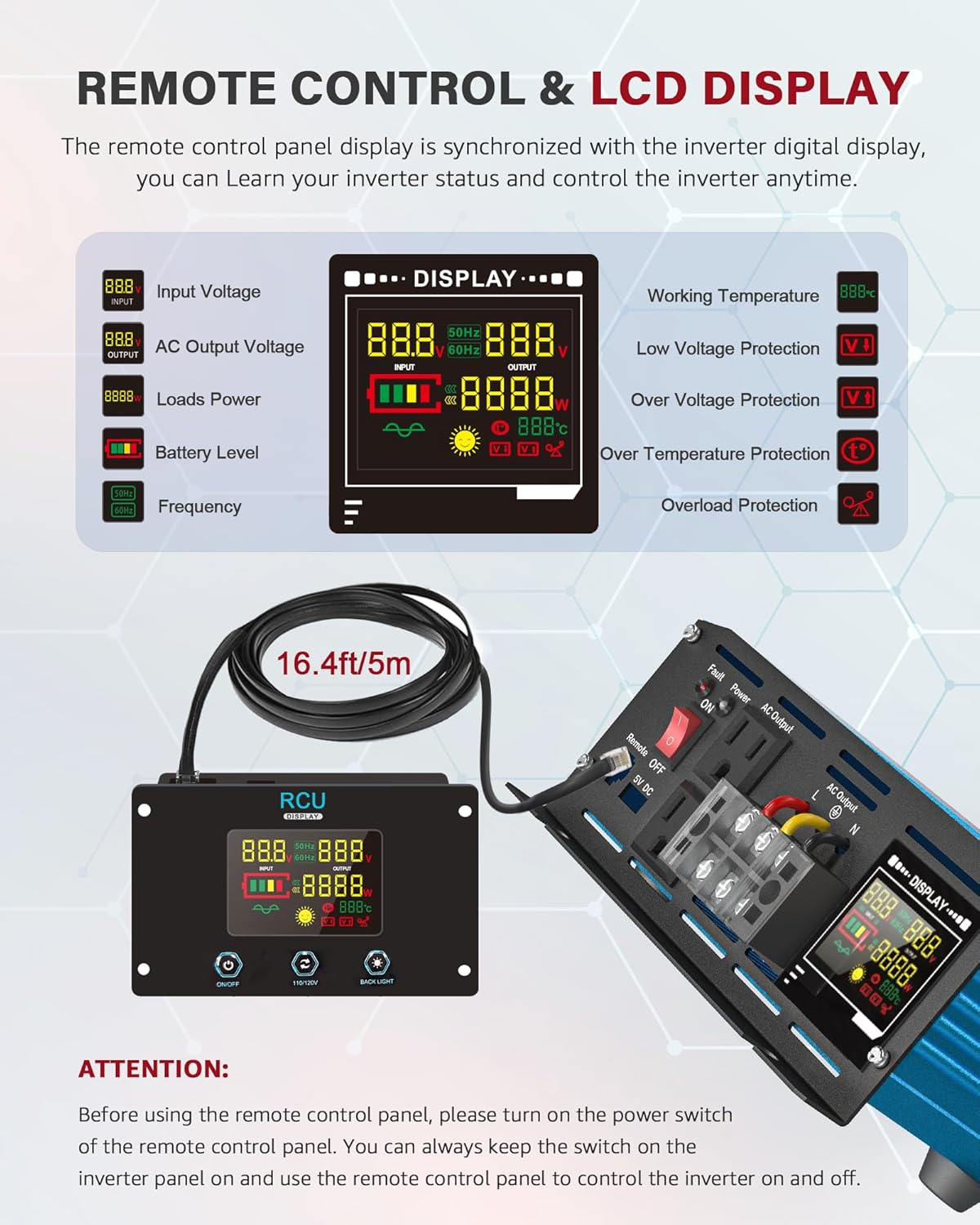 3000 Watt Inverter Pure Sine Wave DC 24V to 110V/120V AC Power Inverters with 2 AC Charger Outlets 6000W Peak Car Solar Converter for Vehicles Home with LCD Display and 2.4A USB Charging Port