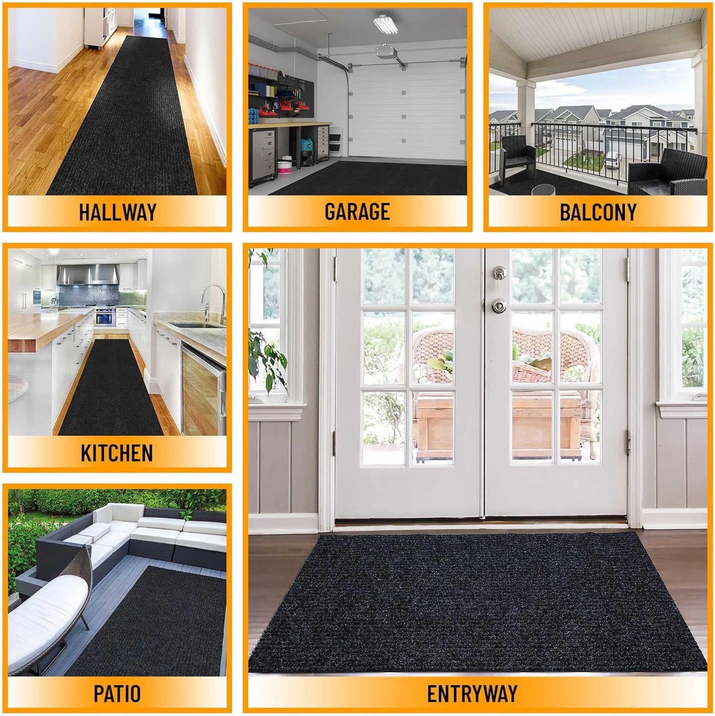 Ottomanson 6'6" x 10' Mud Mat Area Rug Scraper Carpet - Non-Slip, Dirt Trapping for Indoor & Outdoor Use - Ideal for Entryway, Garage, Kitchen, Patio & High-Traffic Areas, Black