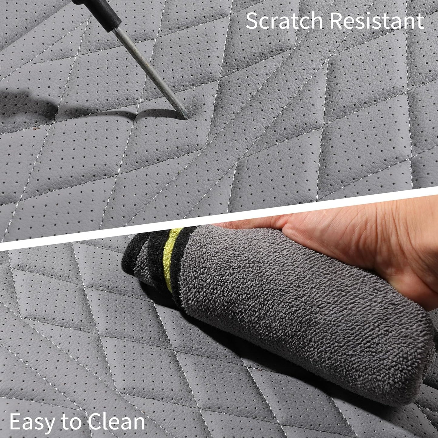 Car Seat Cover Custom Fit for Dodge Ram 1500 2500 3500 2002-2024 Faux Leather Seat Cover Set Compatible with Crew Quad Regular Cab Pickup Truck Cushions (Black & Grey, Full Set, Curved Rear)