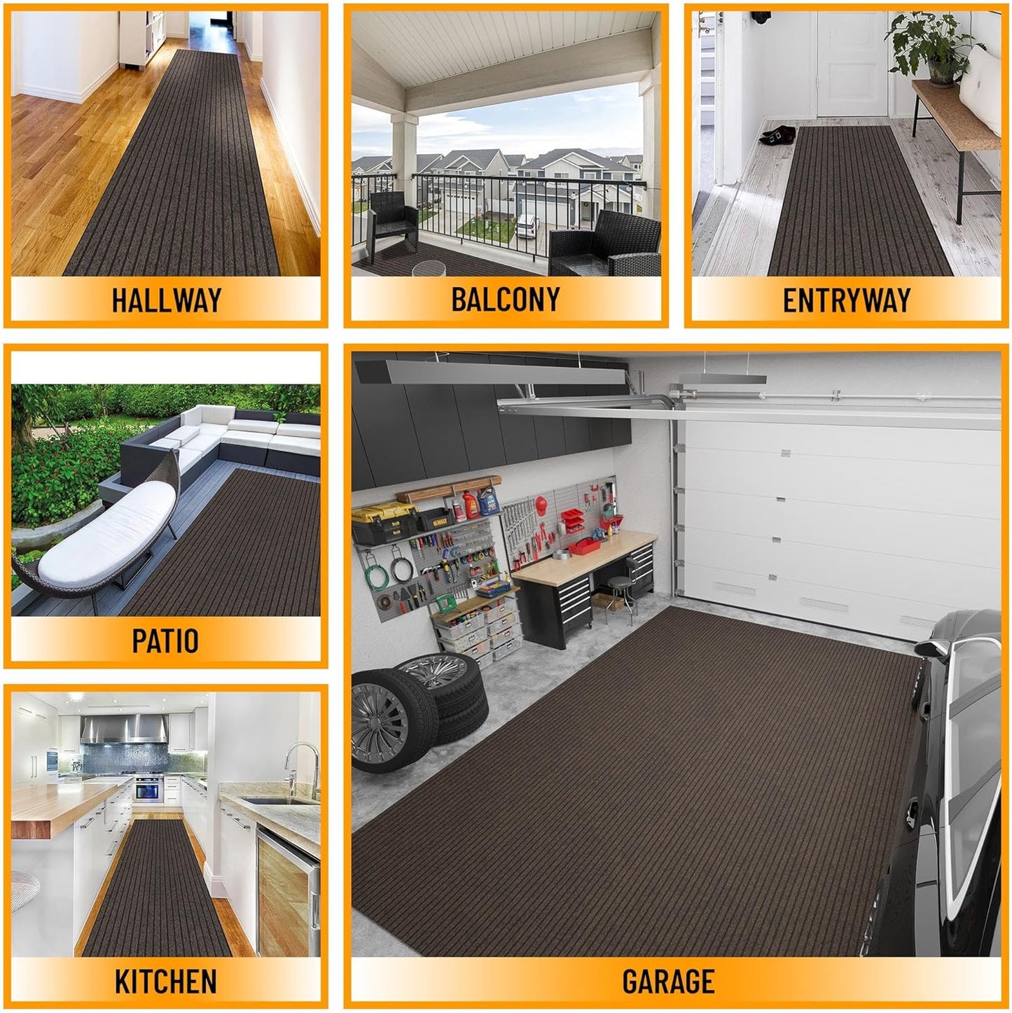 Ottomanson 2'7" x 55' Hallway Runner with Scraper Pile - Extra Durable Non-Slip Rug Mat for Indoor & Outdoor Use - Ideal for Kitchen, Entryway & Garage - High-Traffic Carpet, Brown
