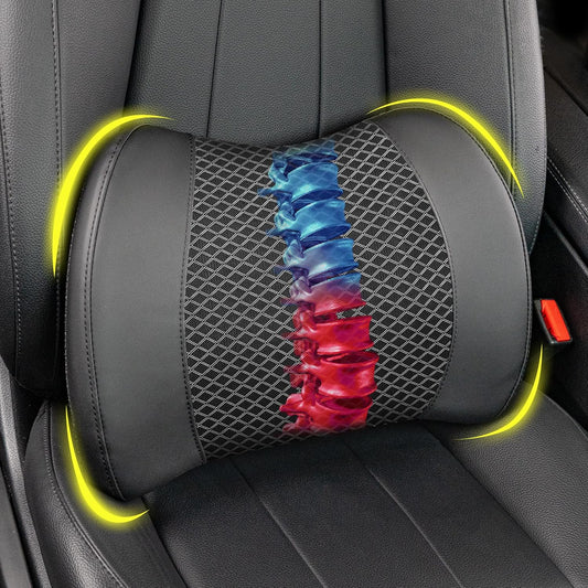 Memory Foam Lumbar Cushion Provides Lower Back Pain Relief and Comfortable Support for Driving, Chair Support for Car-Office Chair, Wheelchair - Sleek Black