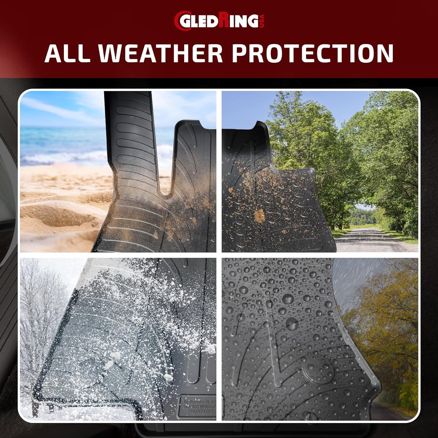 Gledring USA Custom Fit All-Weather Rubber Floor Mats Intended for Mercedes Benz Sprinter Without Air Vent/Channel FWD - 2019-2023, No Trimming Required, Tailored Custom Fit, Protects from Rain