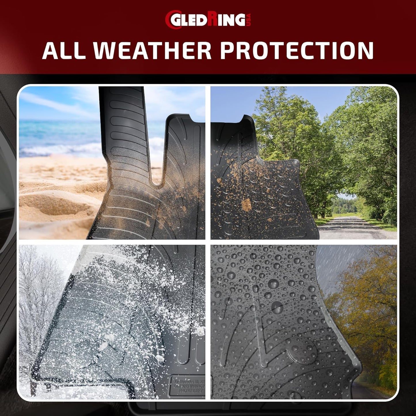 Gledring USA Custom Fit All-Weather Rubber Floor mats Compatible with Mercedes Benz E-Class Sedan (W210) 1995-2003, No Trimming Required, Tailored Custom Fit, Protects from Rain, Mud and Snow.