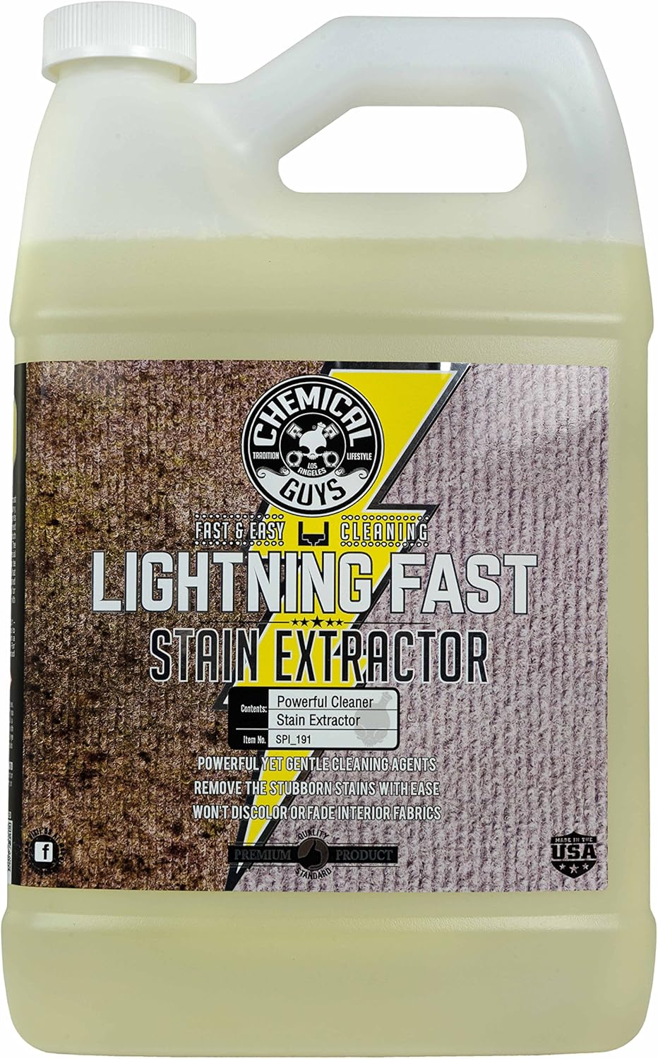 Chemical Guys SPI_191 Lightning Fast Carpet and Upholstery Stain Extractor,(Fabric, Upholstery, & Carpet), Safe for Cars, Home, Office, Furniture & More, 128 fl oz (1 Gallon), Fresh Scent