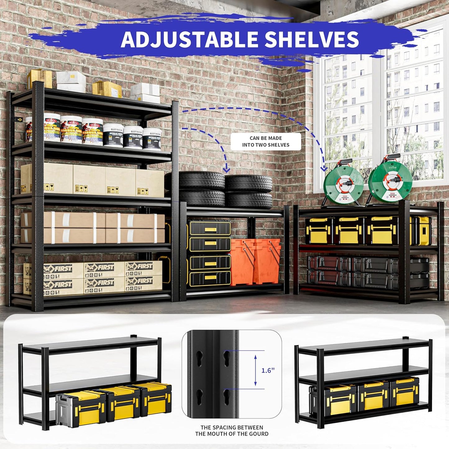 Garage Shelving Unit,78"*40"*16"Thickened Metal Shelving Units for Garage Storage Shelves Adjustable Shelves,5 Tier Industrial Shelving Shelf Metal Shelves for Storage for Warehouse Basement