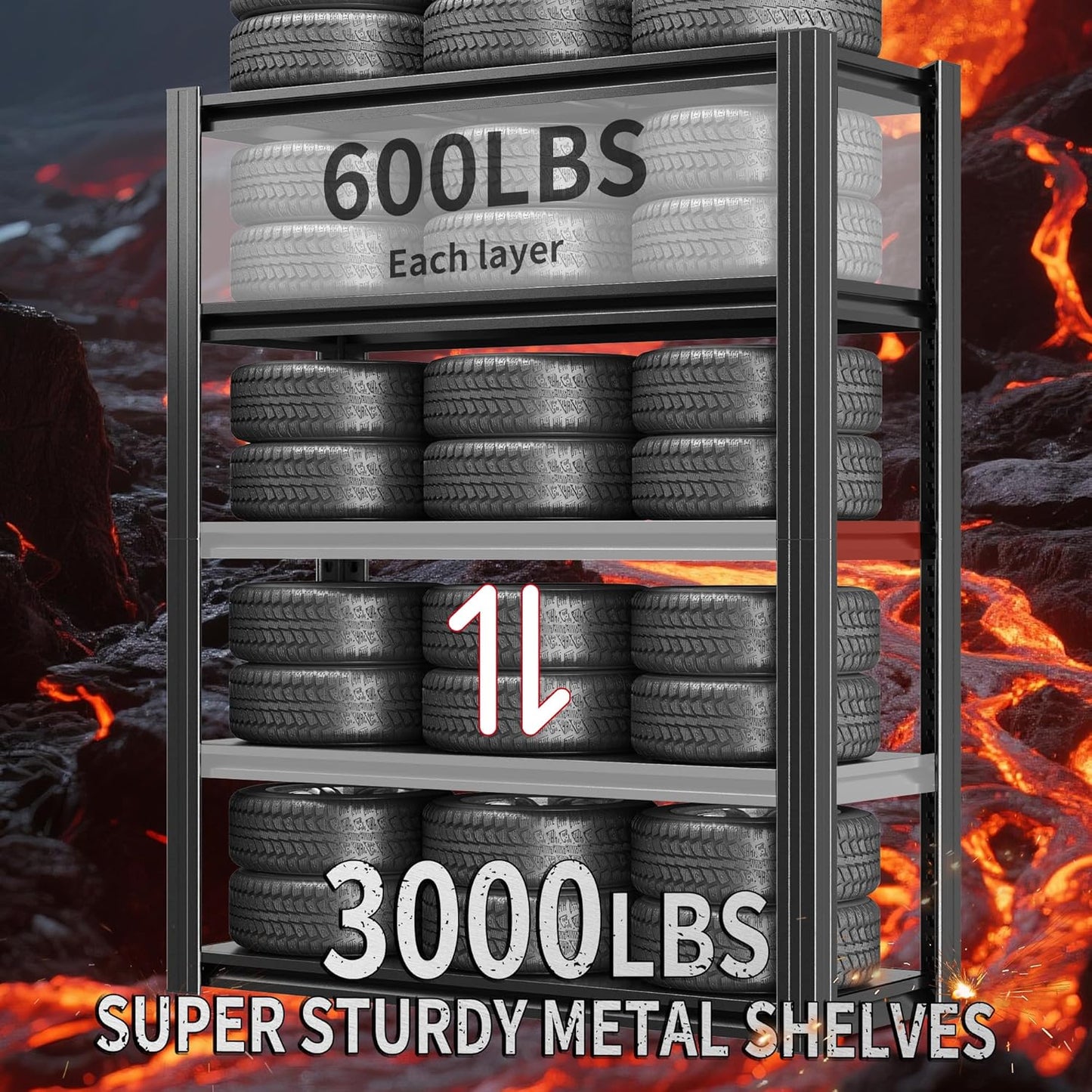 60" H Heavy Duty Garage Shelving 3000LBS Storage Shelves Adjustable 5 Tier Metal Shelving Unit, Industrial Utility Rack for Garage, Workshop, Basement, Home Office 60" H*27.5W*12D