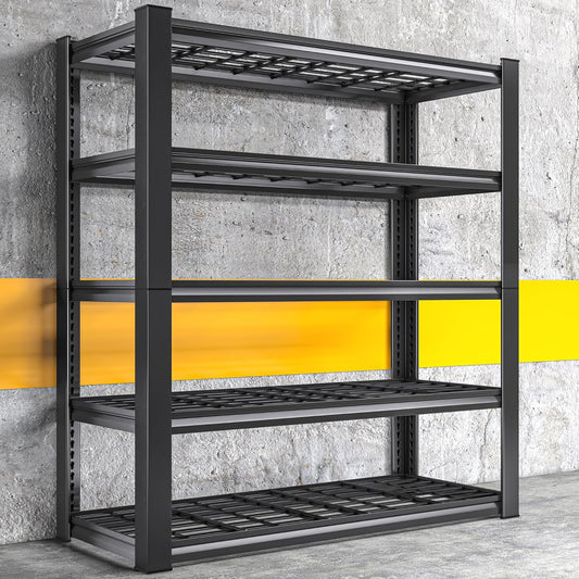 REIBII 3010LBS Storage Shelves 72" H Garage Shelving Heavy Duty Metal Shelving 5 Tier Adjustable Metal Shelves for Storage for Pantry Kitchen Basement 72" H x 35.5" W x 16" D, Black