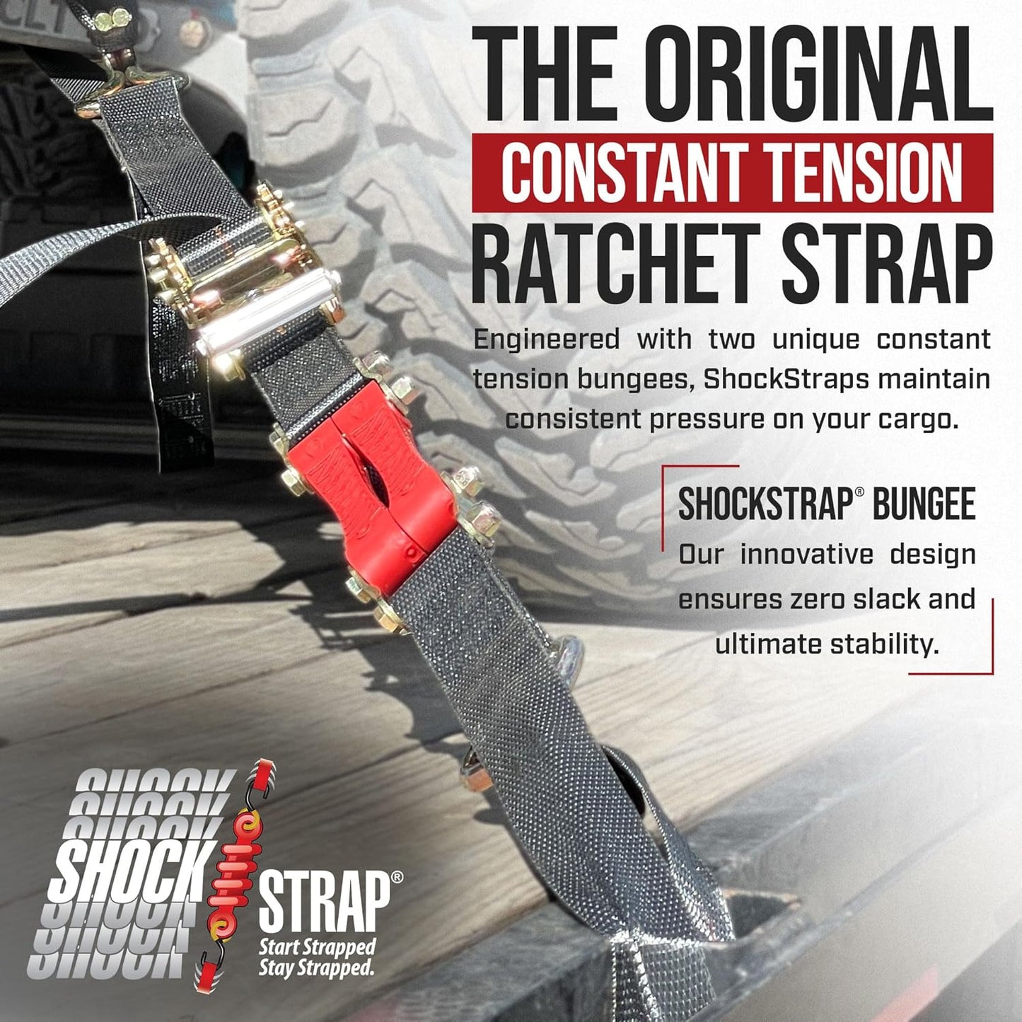 Ratchet Strap, 9’ x 2” Shock Absorbing Heavy Duty Tie downs for Cargo, 2,000 LB WLL / 6,000 LB Break Strength, 2-Pack