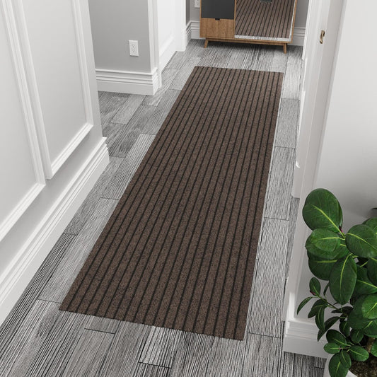 Ottomanson 2'7" x 10' Hallway Runner with Scraper Pile - Extra Durable Non-Slip Rug Mat for Indoor & Outdoor Use - Ideal for Kitchen, Entryway & Garage - High-Traffic Carpet, Brown