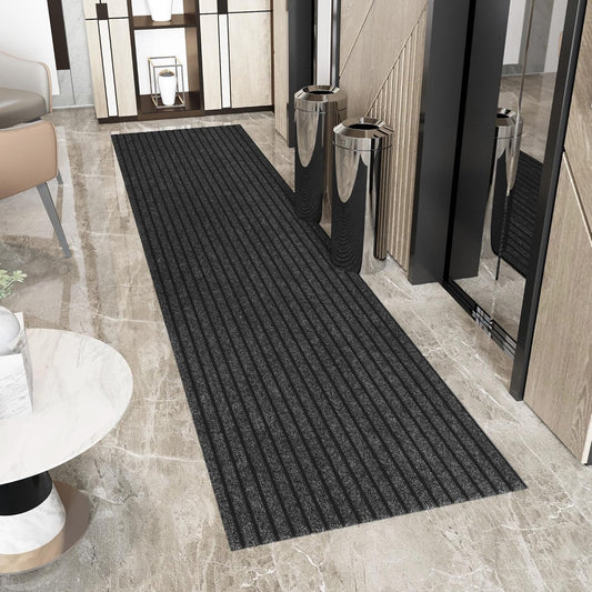 Ottomanson 2' x 22' Hallway Runner with Scraper Pile Extra Durable Non-Slip Rug Mat for Indoor & Outdoor Use - Ideal for Kitchen, Entryway, Patio & Garage - High-Traffic Carpet, Black