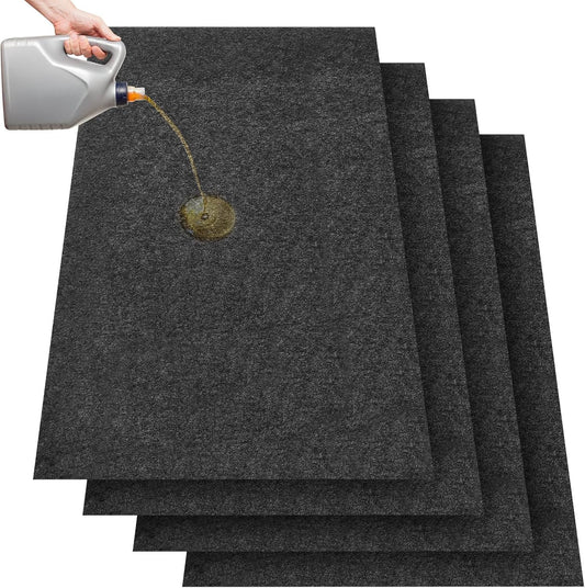 4 Pcs 36 x 60 Inch Oil Spill Mat for Driveway Garage Under Car Leaks Absorbent Oil Pad, Black Rubber Mat Garage Floor Protecting with Waterproof Backing, Reusable, Washable, Non Slip