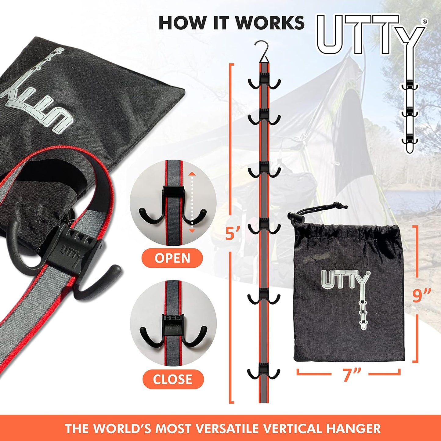 UTTY Hanging Multipurpose Portable Hockey Drying Rack - Durable Gear Keeper & Sports Equipment Organizer - 6 Durable Adjustable Hooks Support Light to Heavy Weight for Home, Travel & Outdoor Use