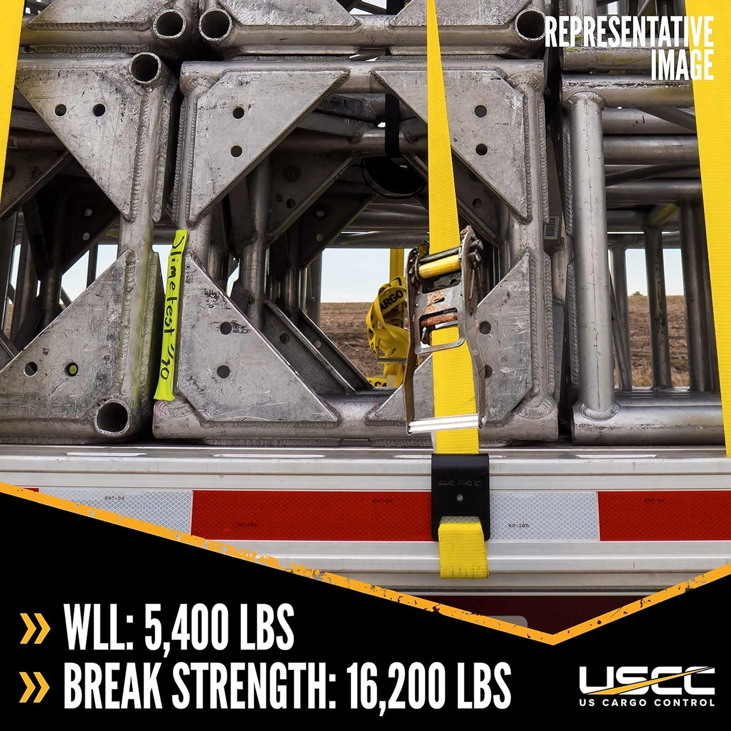US Cargo Control 4 Inch x 11 Inch Fixed End (5-Pack), Zinc-Coated Ratchet and Black Flat Hook, 5,400 lbs Working Load Limit, 4 Inch Ratchet Strap Fixed Ends for Flatbed Trailers and Trucks