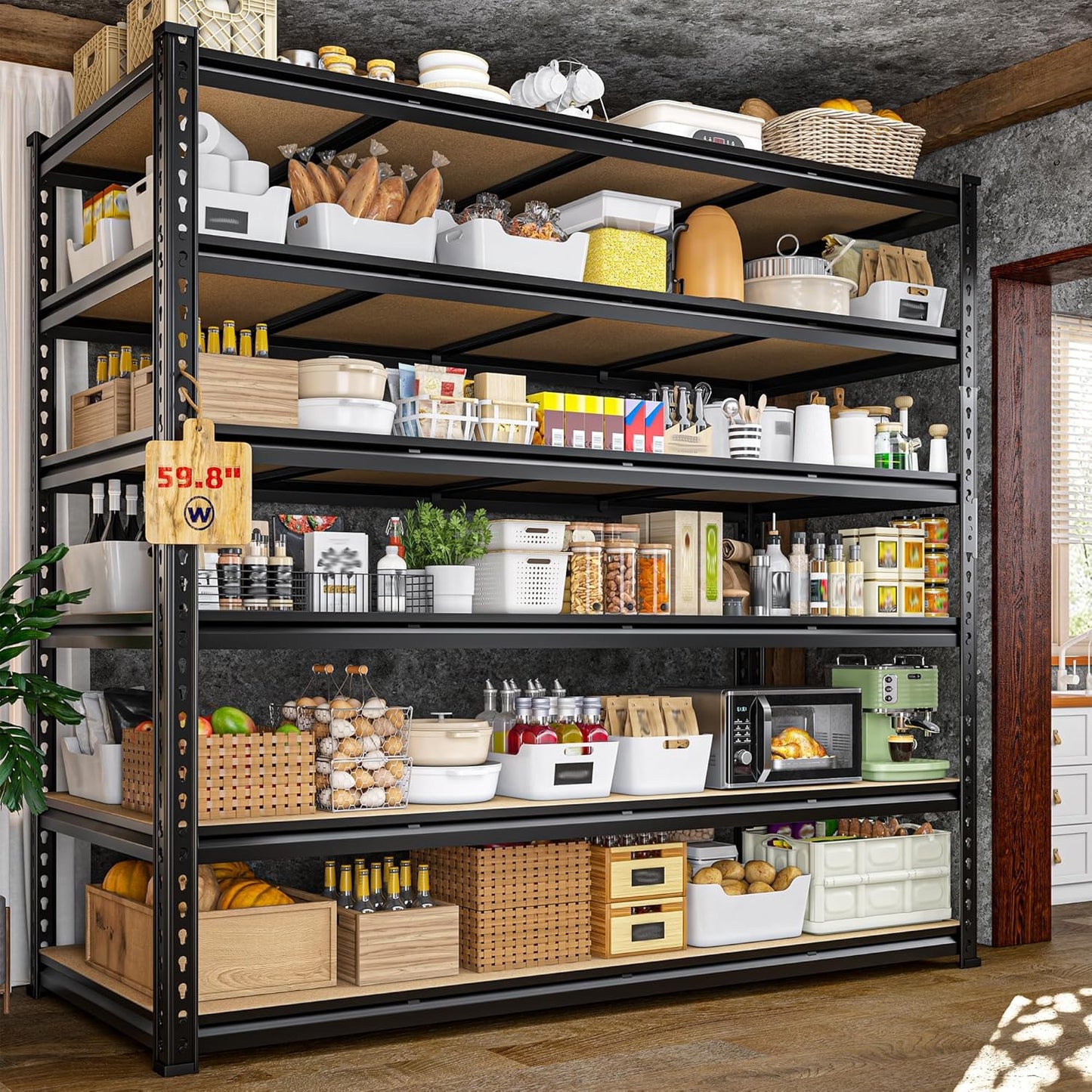 83.8" H Garage Shelving 59.8" W Metal Shelving 3000LBS Storage Shelves Heavy Duty Garage Shelves Adjustable Metal Shelf for Basement Warehouse Pantry 59.8" W x 24" D x 83.8" H