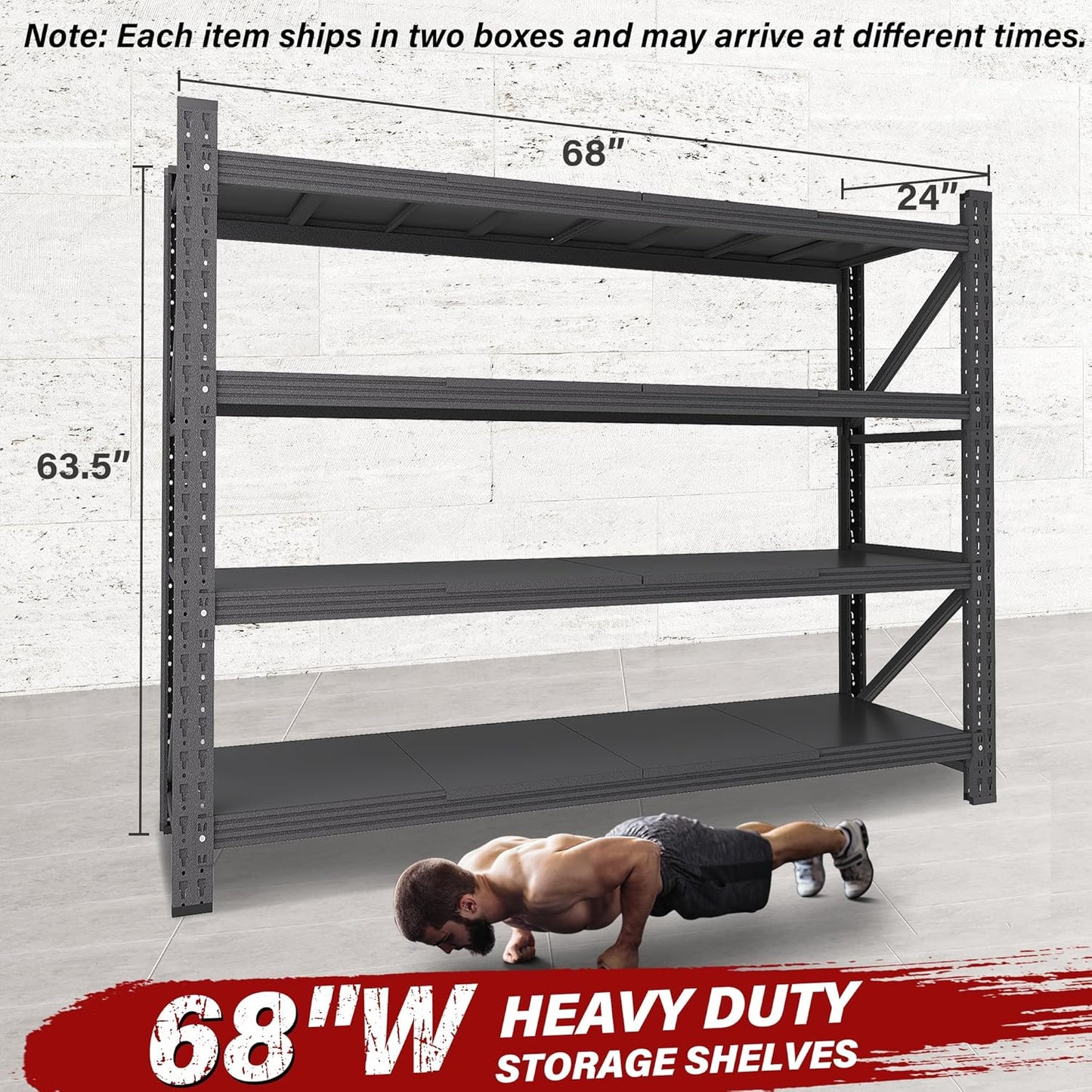 8000LBS Heavy Duty Garage Shelving Units,68" Wide & Deep Storage Shelves,Metal Garage Shelves,Large Storage Rack,Steel Shelf,Industrial Shelving for Shop,Warehouse,Basement,68" W x 24" D x 63.5" H