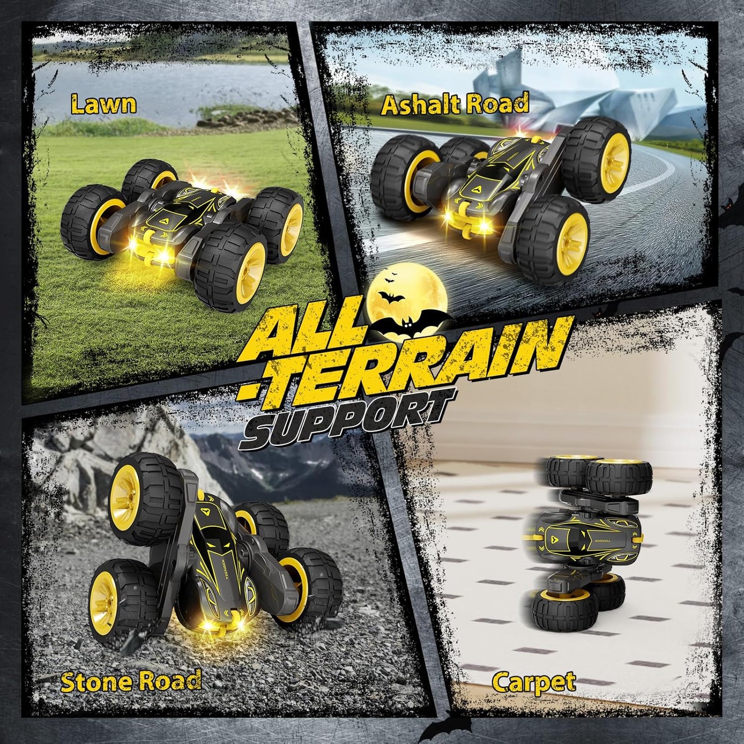 Tecnock Remote Control Car for Kids, 2.4GHz RC Cars with USB-C Easy Charging, 4WD Double Sided 360° Rotates and Flips RC Stunt Car, Toys Gift for Boys and Girls