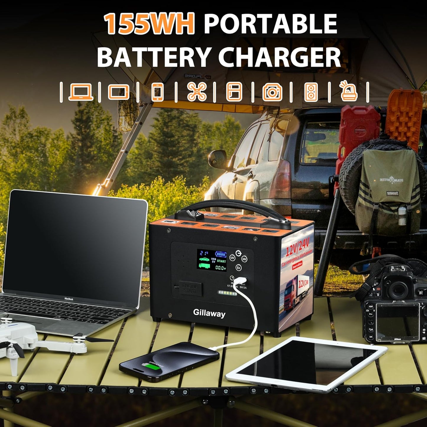 10000A Jump Starter, 24V 155WH Car Jump Starter Battery Pack for All Gas & All Diesel Engine, Portable Truck Jump Starter, Power Station for Camping Essentials, Portable Power Bank (V10-1)