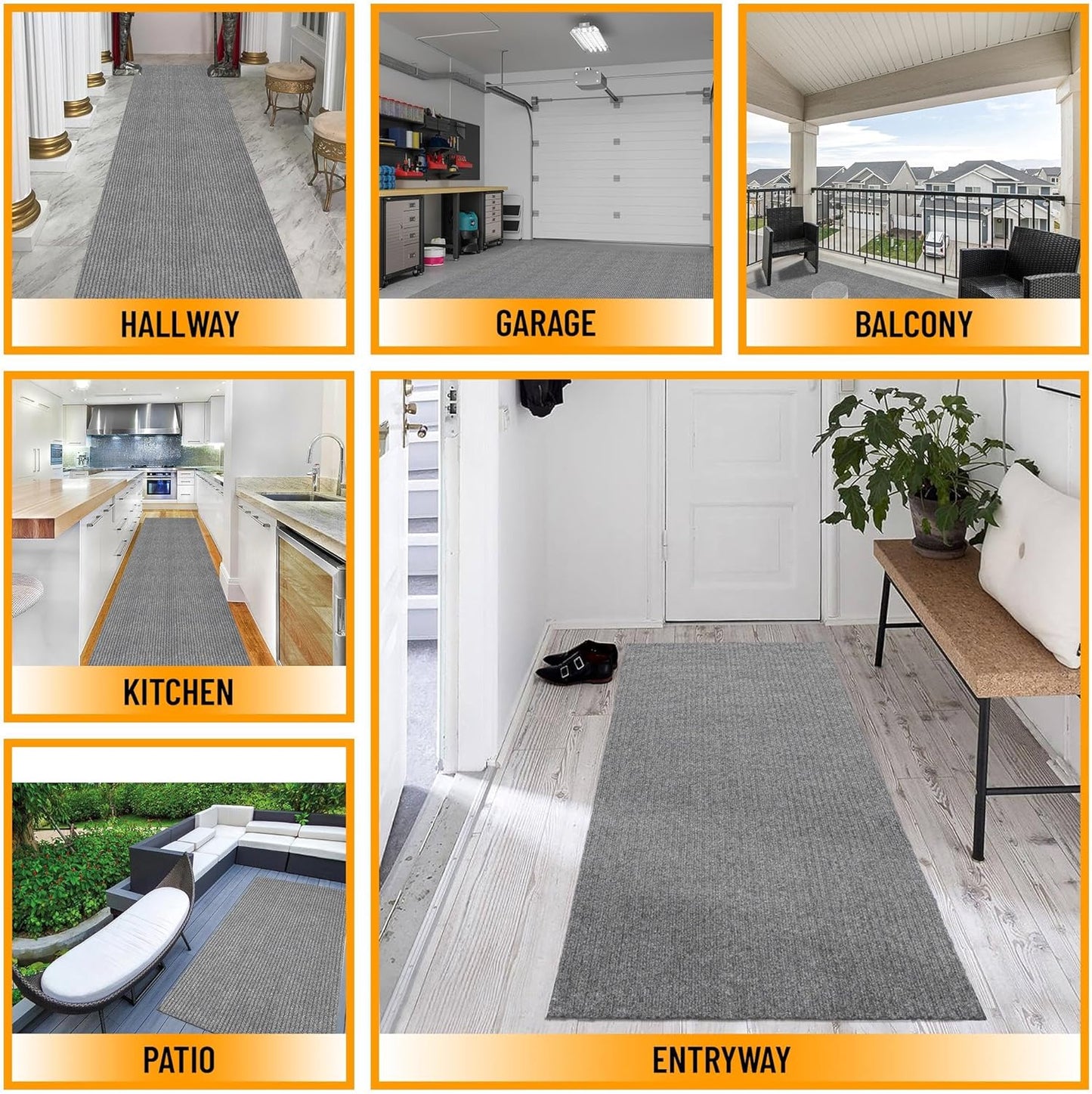 Ottomanson 6'6" x 3' Hallway Runner with Scraper Pile Extra Durable Non-Slip Rug Mat for Indoor & Outdoor Use - Ideal for Kitchen, Entryway, Patio & Garage - High-Traffic Carpet, Gray