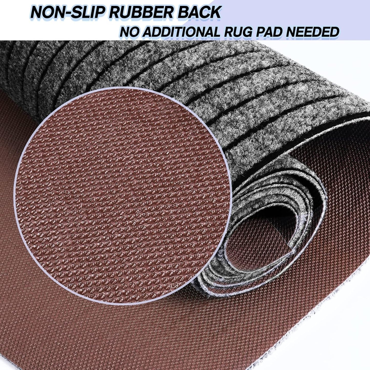 Custom Size Backed Non-Slip Area Rugs Runner, Easy Clean, Waterproof Runner Rugs for Hallway Entryway, Kitchen, Laundry, 2FT x 51FT, Gray Stripe