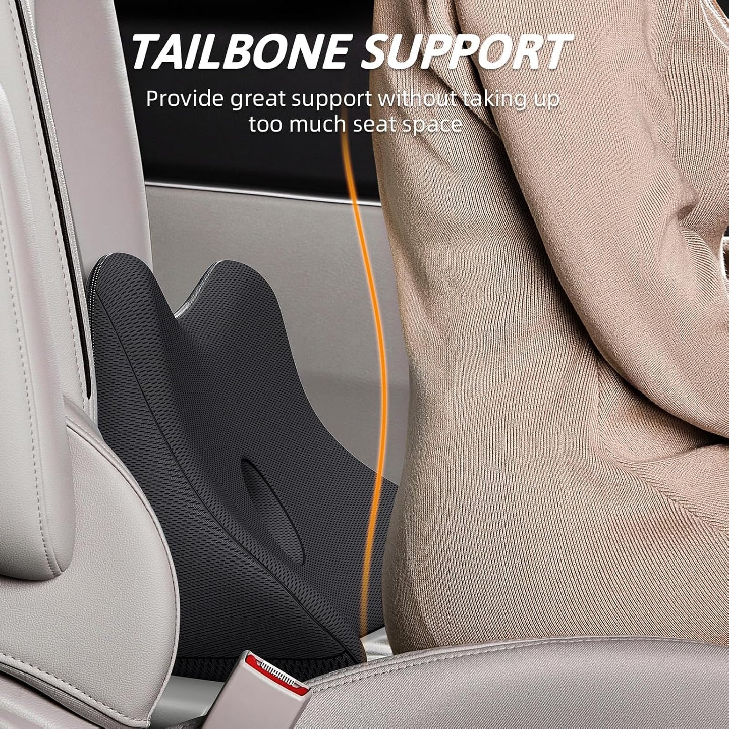 Benazcap Lumbar Support Pillow for Car, Lower Back Support Pillow for Sciatica & Back Pain Relief, 2 in 1 Memory Foam Seat Cushion for Office Chair, Car Seat - Black