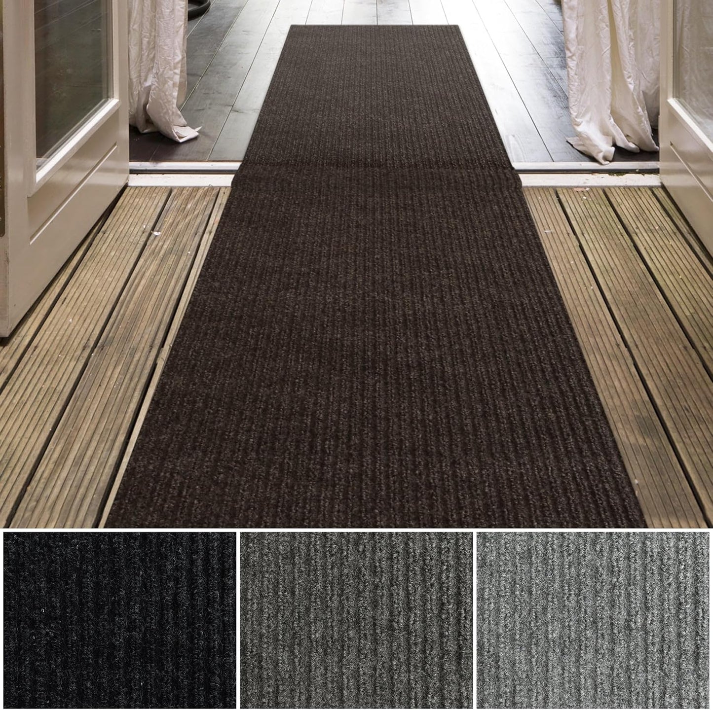 iCustomRug Spartan Weather Warrior Indoor/Outdoor Utility Ribbed Carpet Runner with Non-Slip Thermoplastic Rubber Backing, 3ft X 36ft in Brown