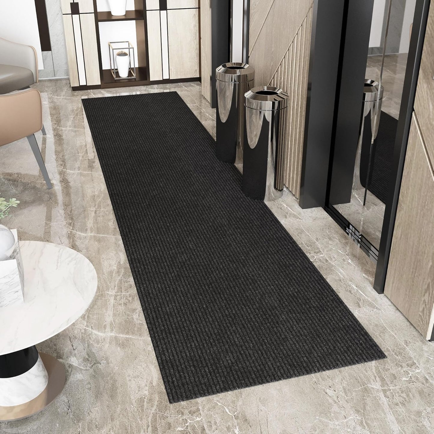 Ottomanson 2'7" x 55' Hallway Runner with Scraper Pile - Extra Durable Non-Slip Rug Mat for Indoor & Outdoor Use - Ideal for Kitchen, Entryway & Garage - High-Traffic Carpet, Black