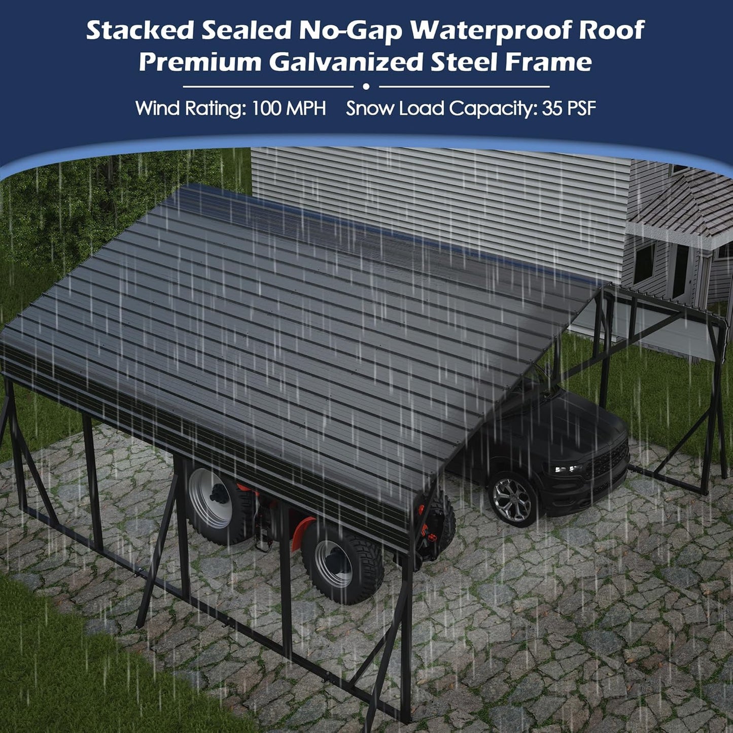 Xilingol Metal Carport, Heavy Duty Carport Canopy with Galvanized Steel Frame and Roof, Outdoor Storage Shed, Car Tent Garage Shelter for Pickup, Truck, Boat and Tractor, Grey (20x20 FT Black)