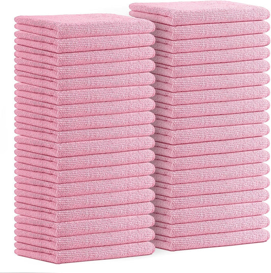 Avalon Towels Microfiber Cleaning Cloths (Value Pack of 36) Size 16" x 16", Highly Absorbent Cleaning Rags, Lint Free Cleaning Towels, Reusable and Washable, Microfiber Towels for Cars (Pink)