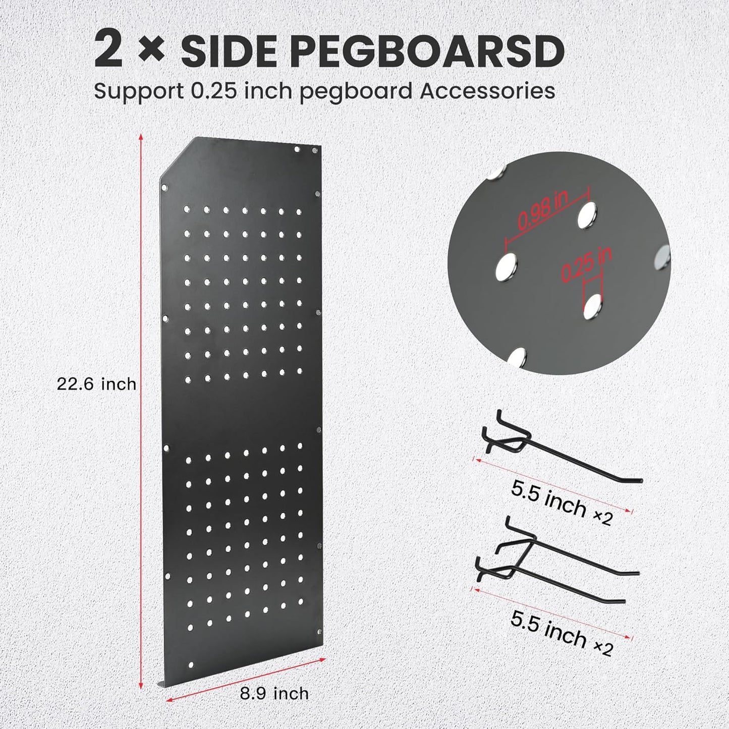 TRZZ Power Tool Organizer Wall Mount, 5-Layer Charging Station with 8 Outlets, 6 Drill Holders, 2 Side Pegboards, and Drill Bit Rack for Garage, Workbench, and Workshop (Black)