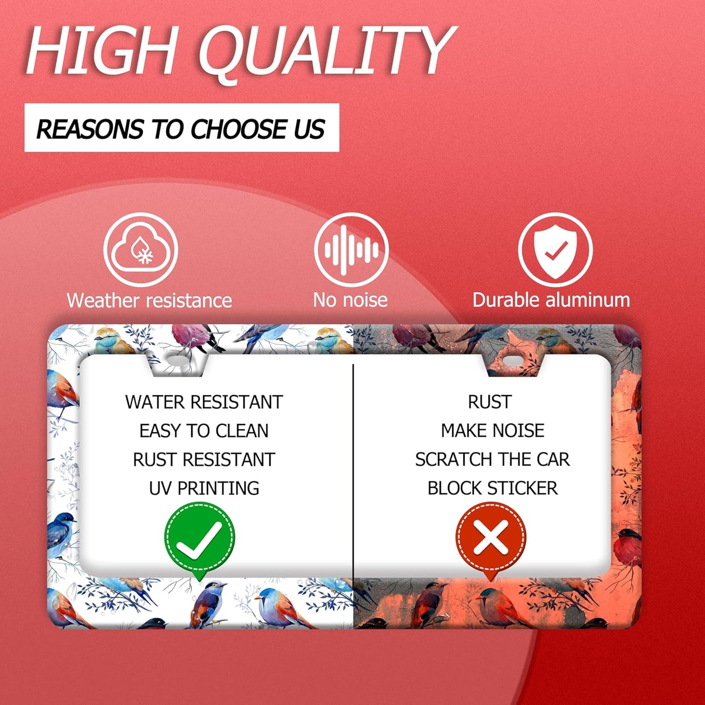 Bird License Plate Frame Funny Parrot Animal License Plate Frames Stainless Steel Accessories Cars Decor with 2 Holes and Screws Reusable Fits Standard Us Ca Vehicles License Plate Holder 12.2 X 6 in